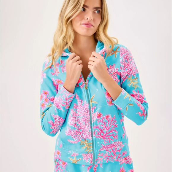 Lilly Pulitzer Avida Terry Hoodie Size Large Royal Coral NWT - Picture 1 of 3